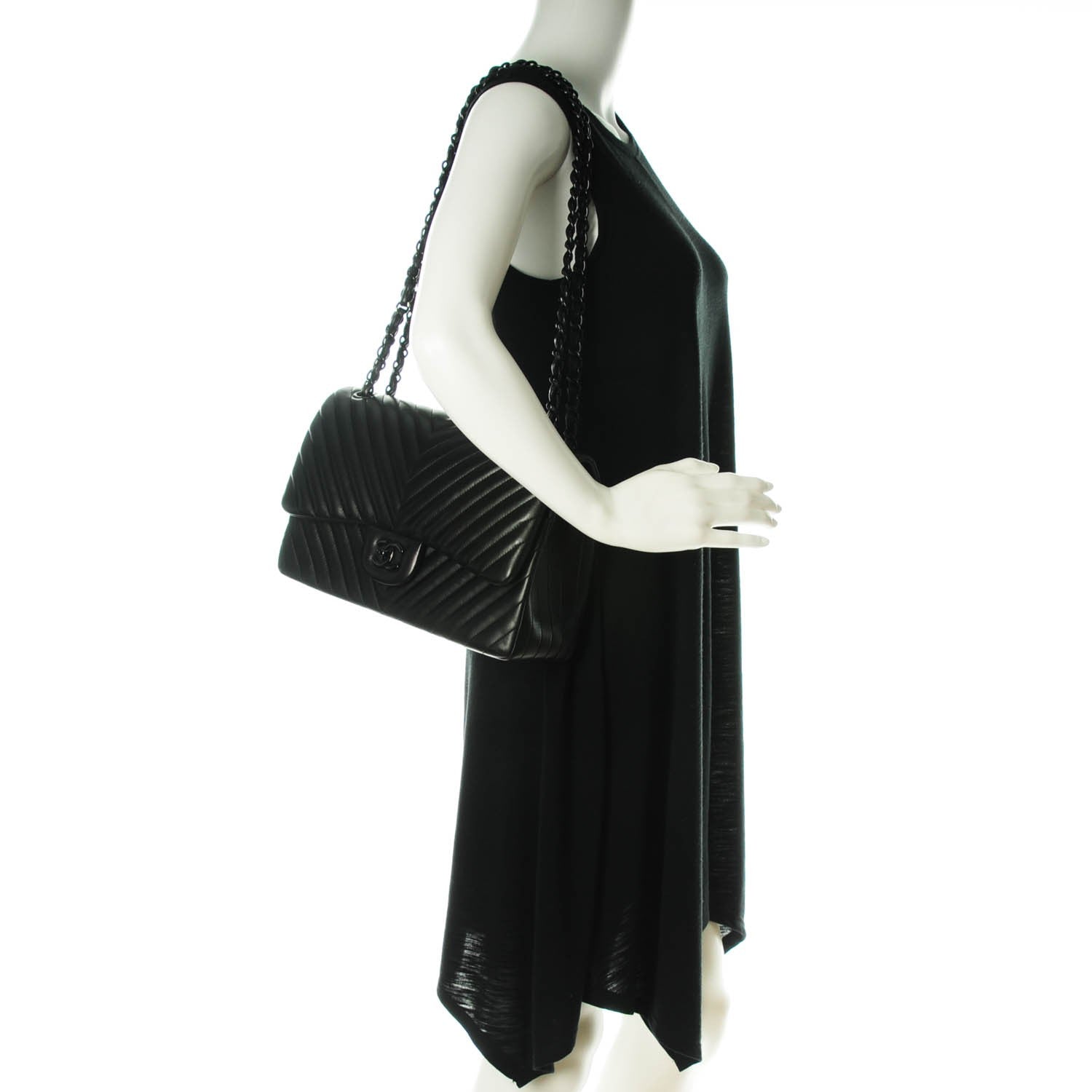 Chanel Lambskin Chevron Quilted Jumbo Double Flap So Black 2 of 7