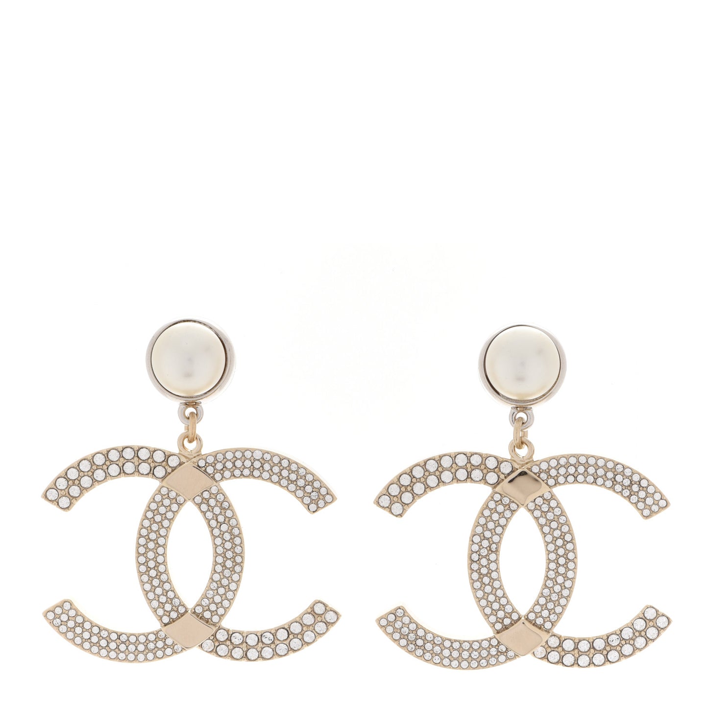 Crystal Pearl CC Drop Earrings Gold Silver