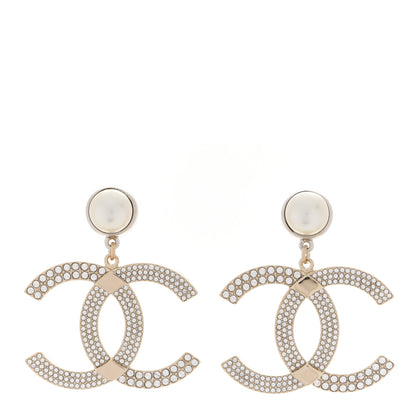 Chanel Crystal Pearl CC Drop Earrings Gold Silver 1 of 5