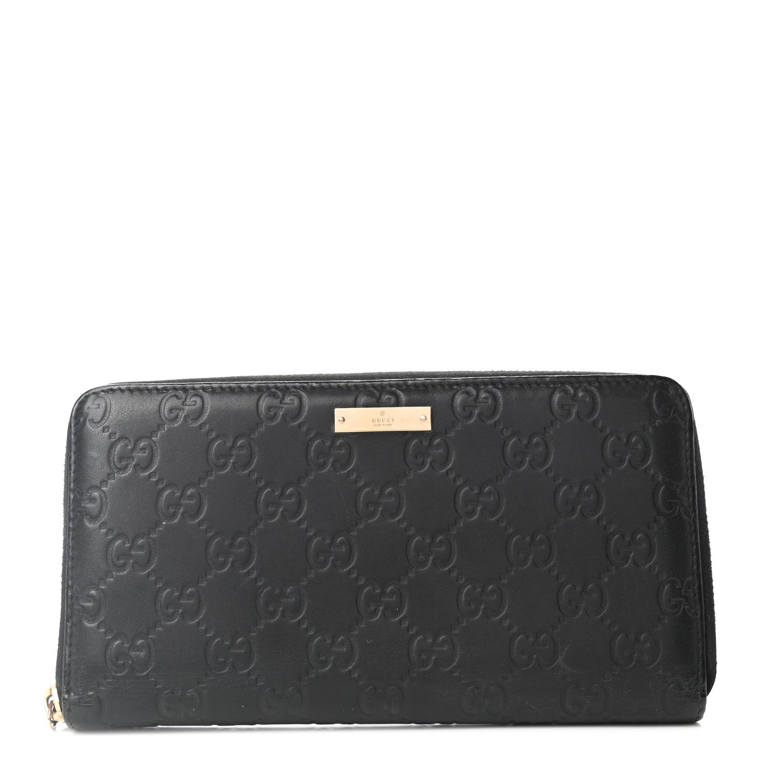 Gucci Guccissima Metal Bar Zip Around Organizer Wallet Black 1 of 7