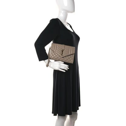 Saint Laurent Grain De Poudre Textured Mixed Matelasse Triquilt Monogram Clutch Dark Beige 2 of 7