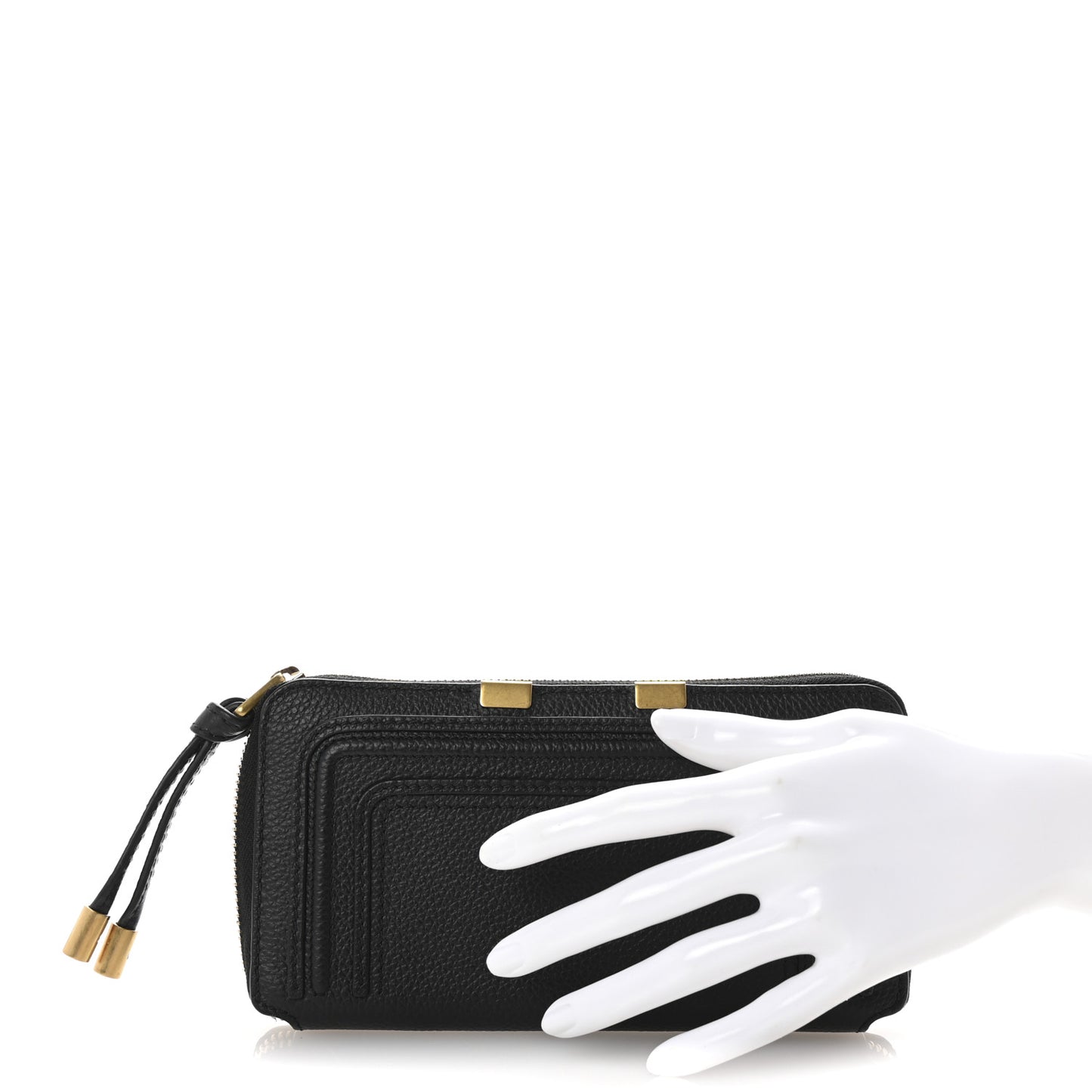 Grained Calfskin Marcie Long Zip Around Wallet Black