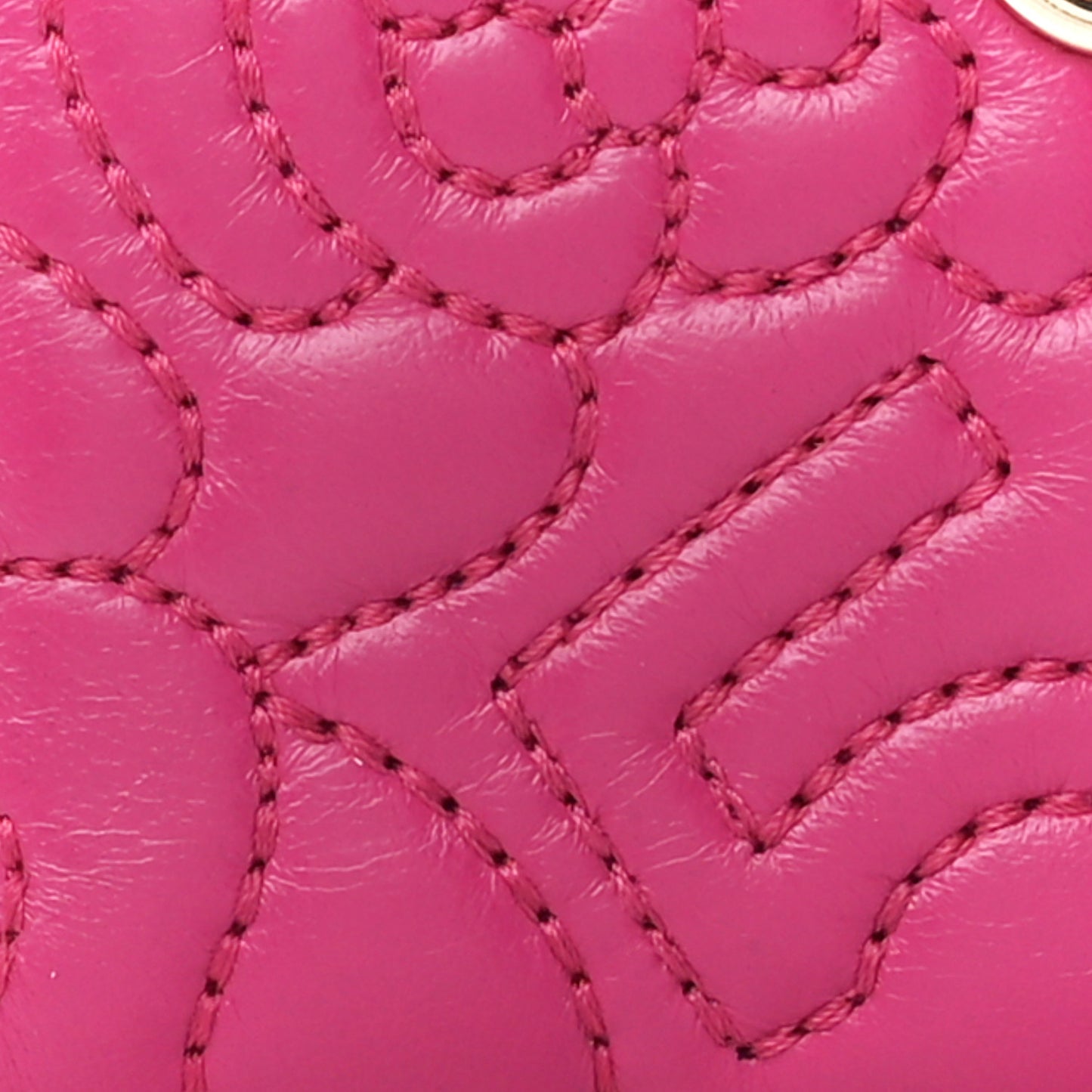 Lambskin Camellia Embossed Zip Coin Purse Fuchsia