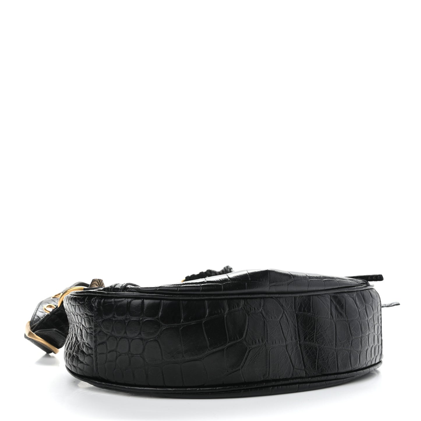 Extra Supple Calfskin Crocodile Embossed Le Cagole Shoulder Bag XS Black