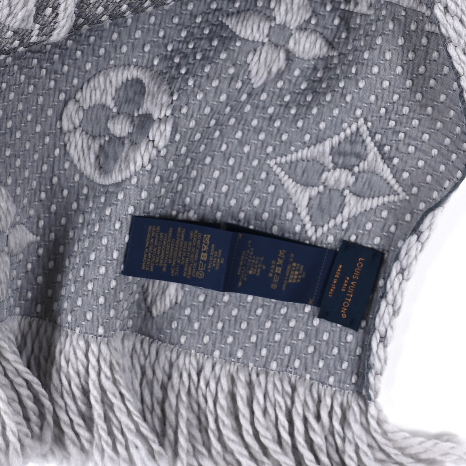 Louis Vuitton Wool Silk Logomania Scarf Pearl Grey 3 of 3