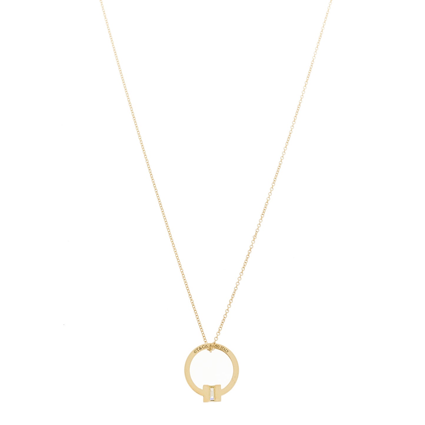 18K Yellow Gold Diamond Tiffany T Baguette Pendant Necklace