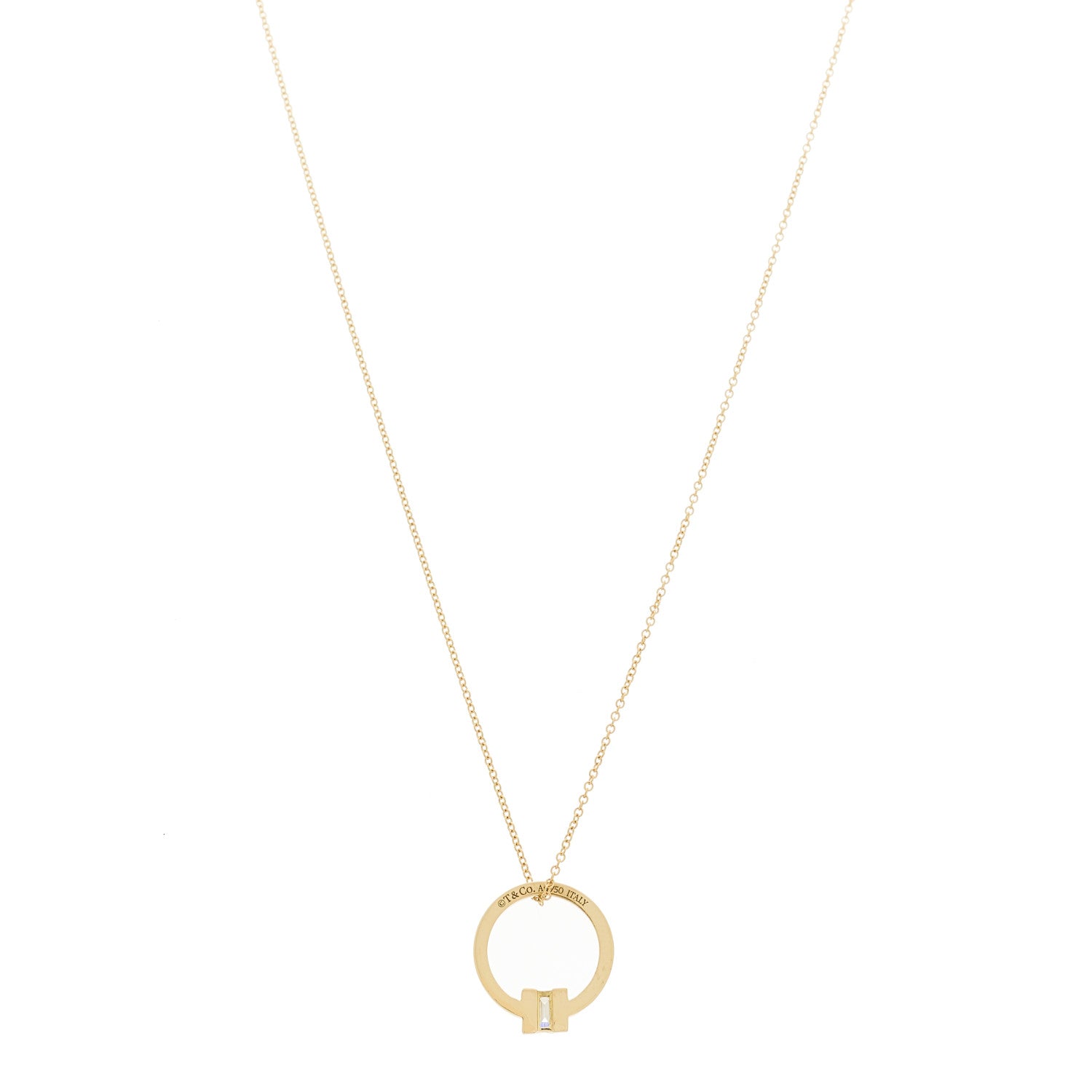 Tiffany 18K Yellow Gold Diamond Tiffany T Baguette Pendant Necklace 1 of 5