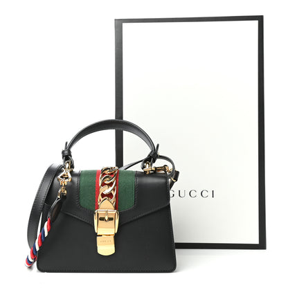 Gucci Calfskin Mini Sylvie Top Handle Bag Black 10 of 10