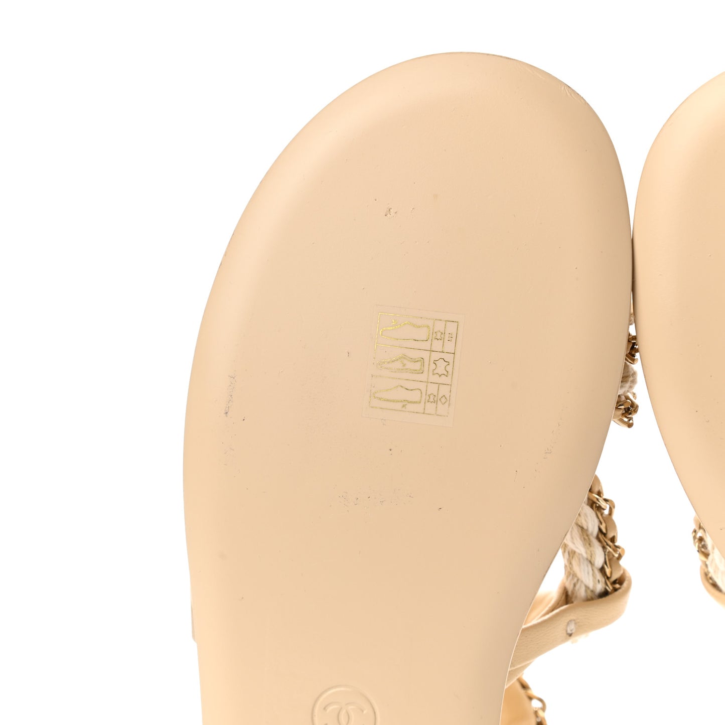 Lambskin Cord Chain Flat Sandals 38 Beige