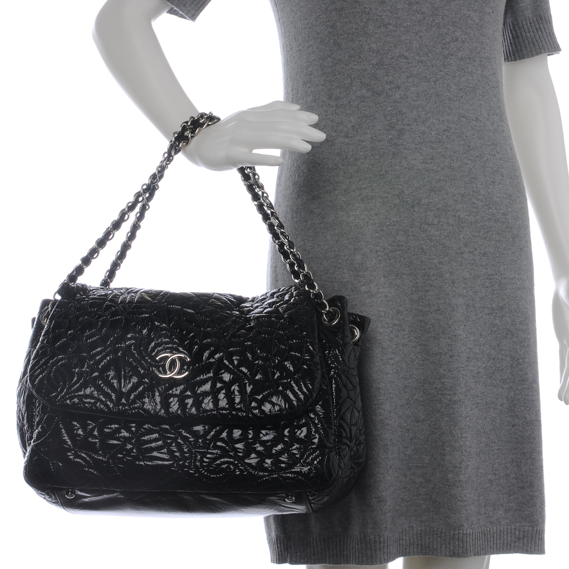 Chanel Vinyl Graphic Edge Accordion Flap Bag Black 2 of 8