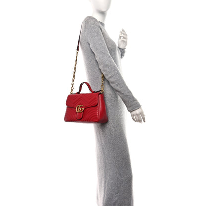 Gucci Calfskin Matelasse Small GG Marmont Top Handle Shoulder Bag Hibiscus Red 2 of 14