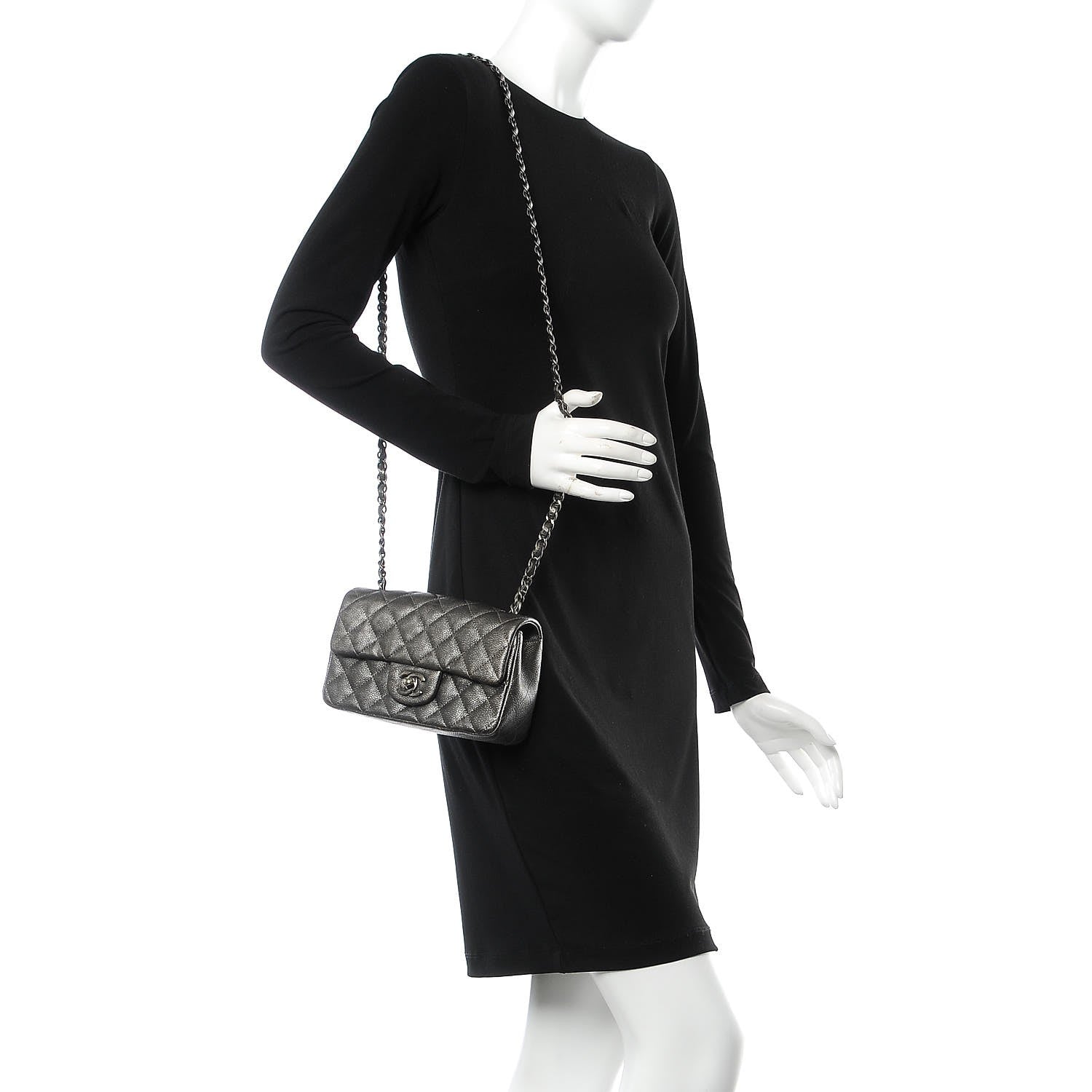 Chanel Metallic Caviar Quilted Mini Rectangular Flap Dark Grey 2 of 7