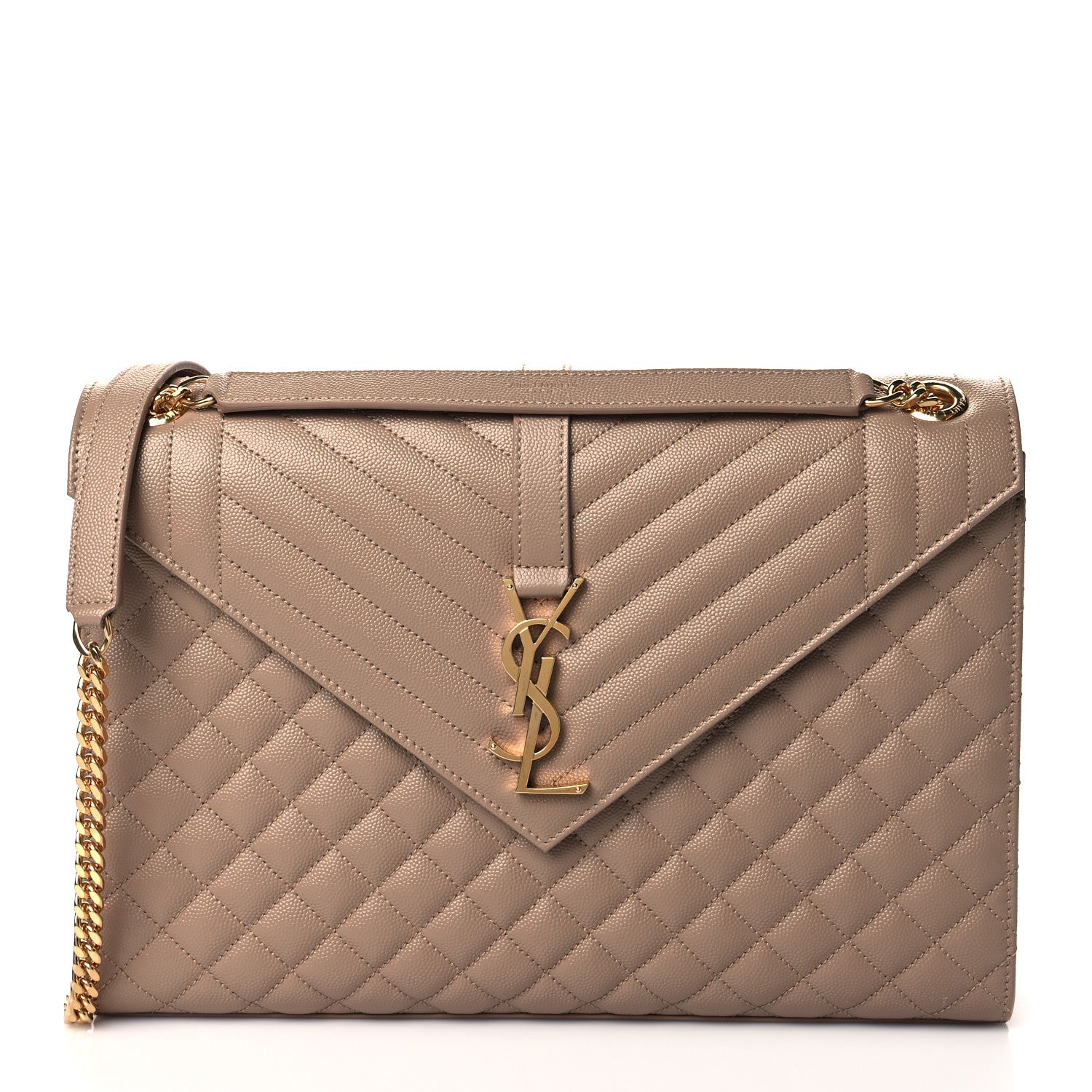 Saint Laurent Grain De Poudre Textured Mixed Matelasse Triquilt Large Monogram Satchel Natural Tan 1 of 10