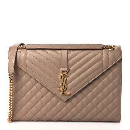 Saint Laurent Grain De Poudre Textured Mixed Matelasse Triquilt Large Monogram Satchel Natural Tan 1 of 10