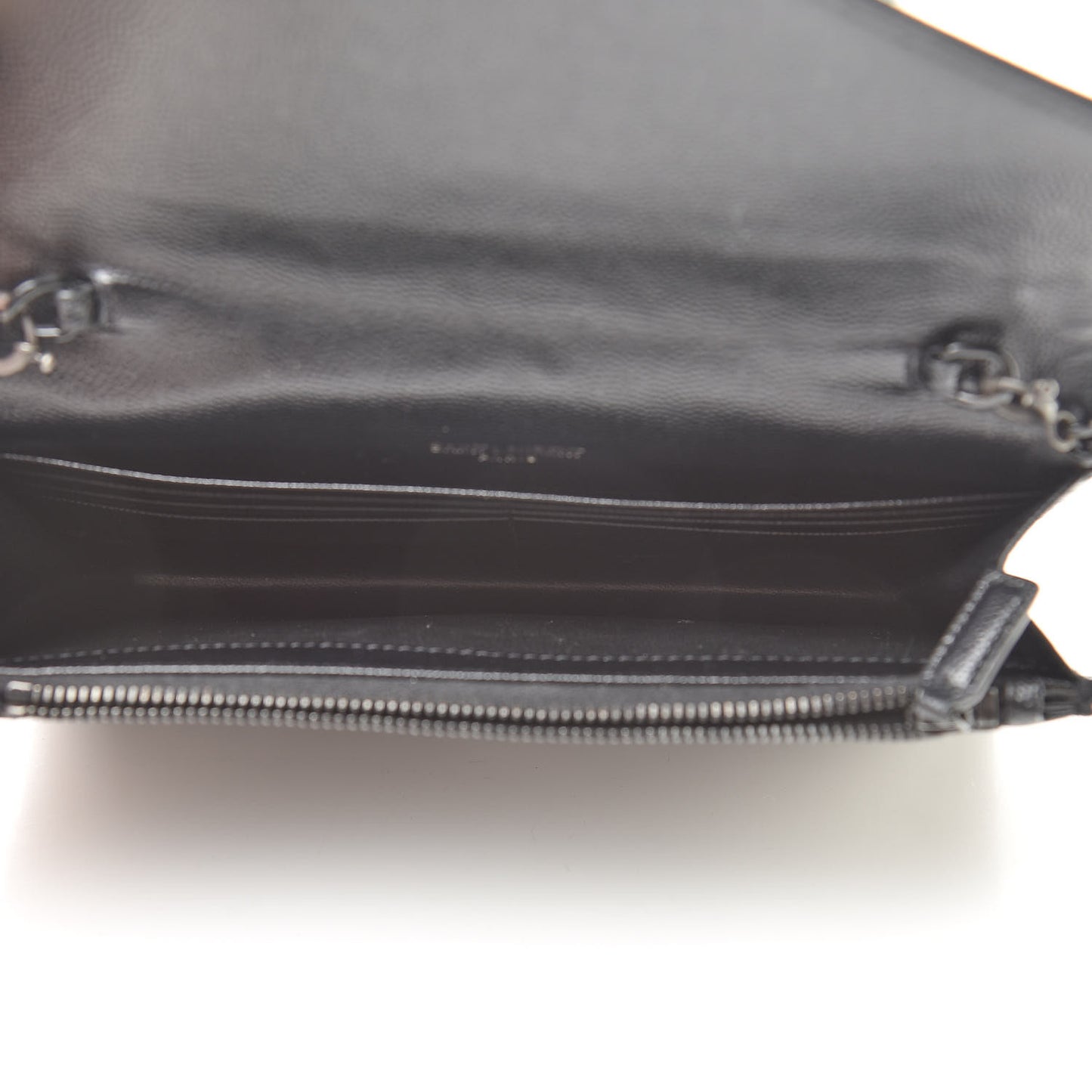 Grain De Poudre Matelasse Chevron Monogram Envelope Chain Wallet Black