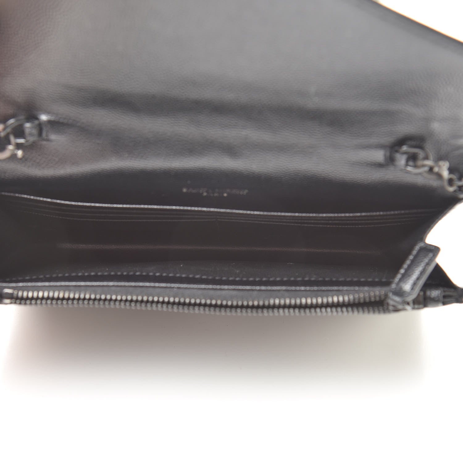 Saint Laurent Grain De Poudre Matelasse Chevron Monogram Envelope Chain Wallet Black 5 of 13