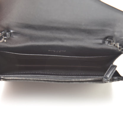 Saint Laurent Grain De Poudre Matelasse Chevron Monogram Envelope Chain Wallet Black 5 of 13