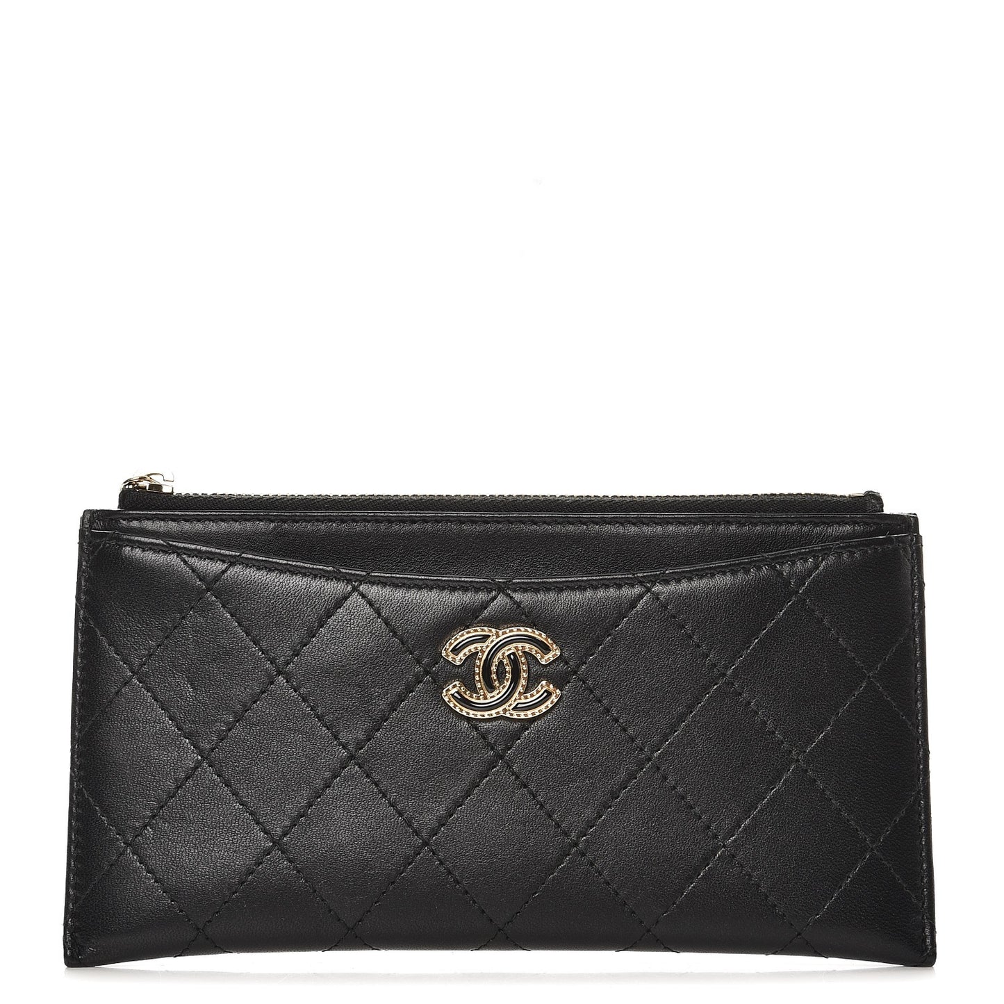Lambskin Quilted Zip Pouch Black