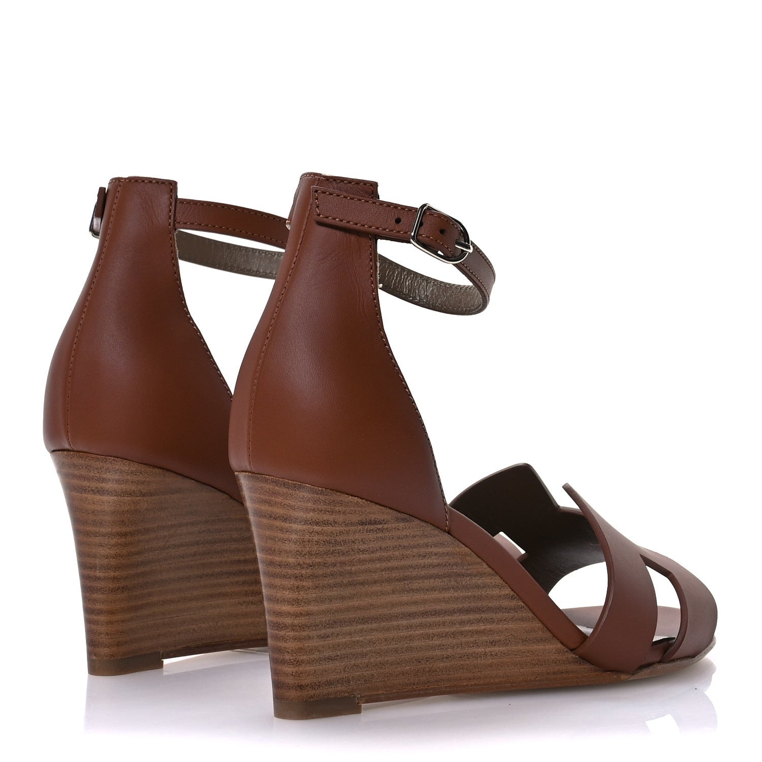 Hermes Calfskin Legend Wedge Sandals 36.5 Gold 5 of 10