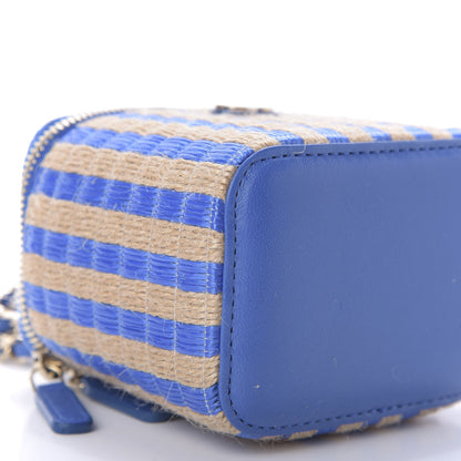Chanel Raffia Jute Striped Mini Vanity Case With Chain Blue Beige 6 of 10