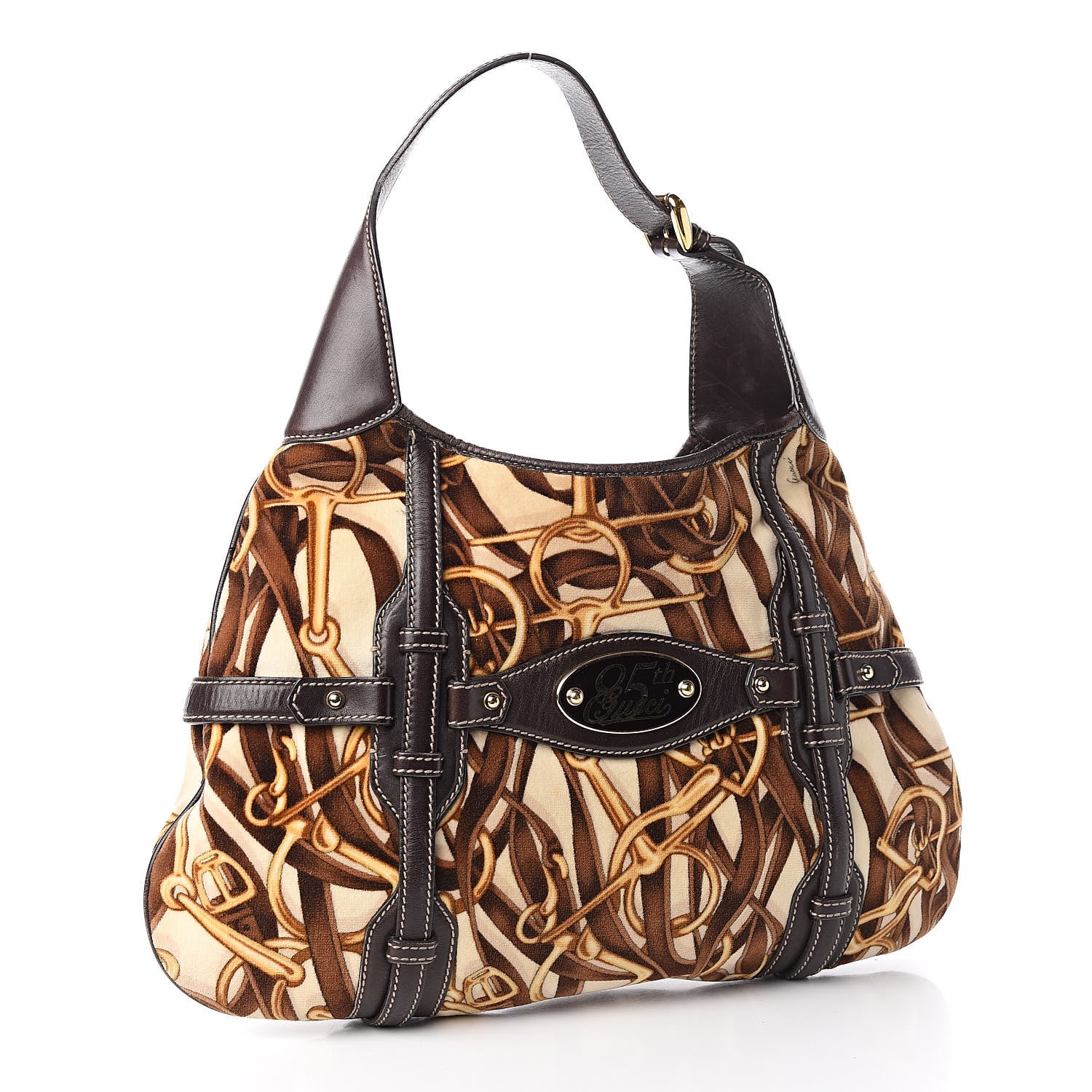 Gucci Velvet Large Horsebit 85th Anniversary Hobo Brown 3 of 10