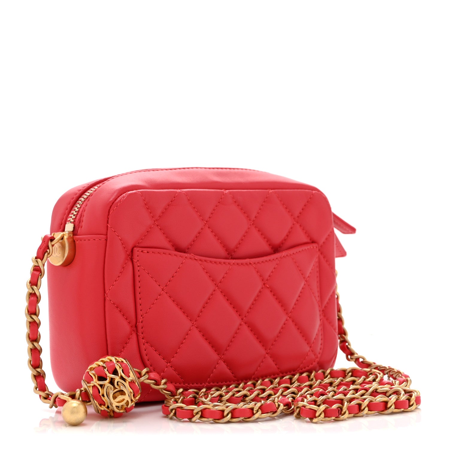 Chanel Lambskin Quilted CC Pearl Crush Camera Case Red 3 of 10