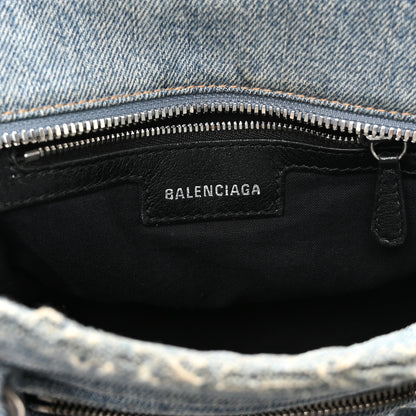 Balenciaga Washed Frayed Denim Crystal Neo Cagole Handbag XS Blue 6 of 11