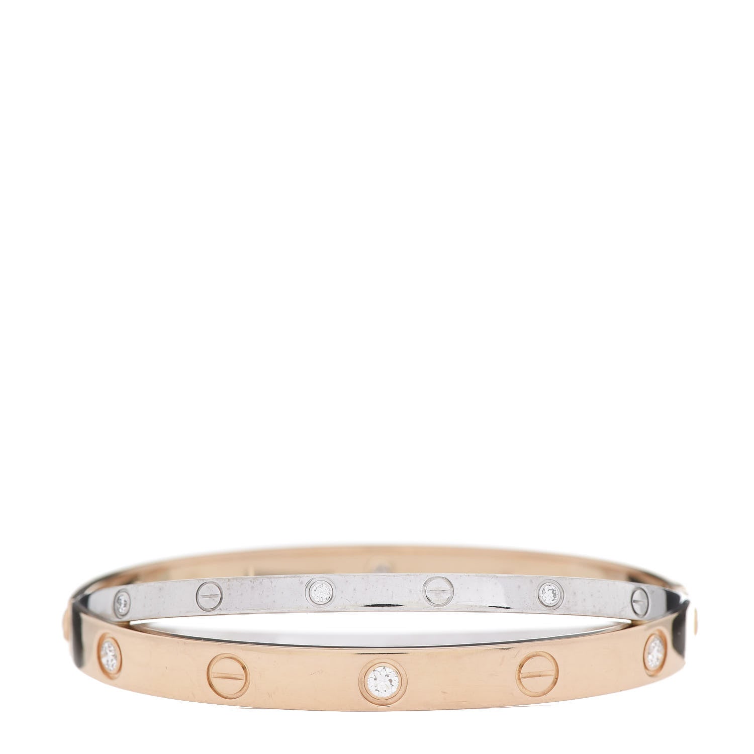 Cartier 18K Pink White Gold 12 Diamond Double LOVE Bracelet 16 3 of 6