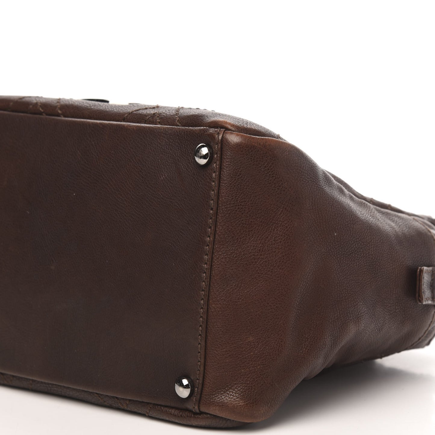 Calfskin Diamond Stitch Small Tote Dark Brown