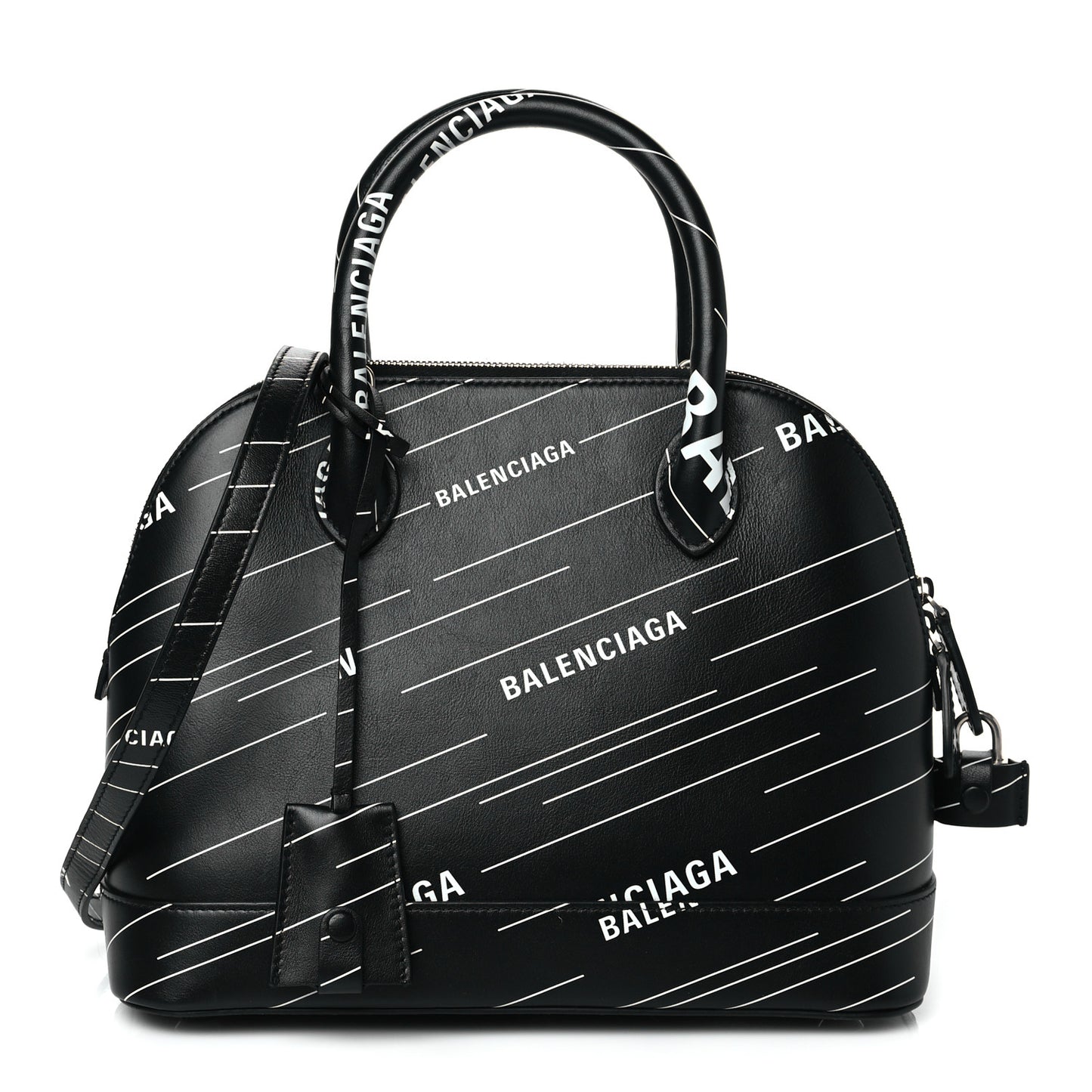 Calfskin Logo Print S Ville Top Handle Bag Black White