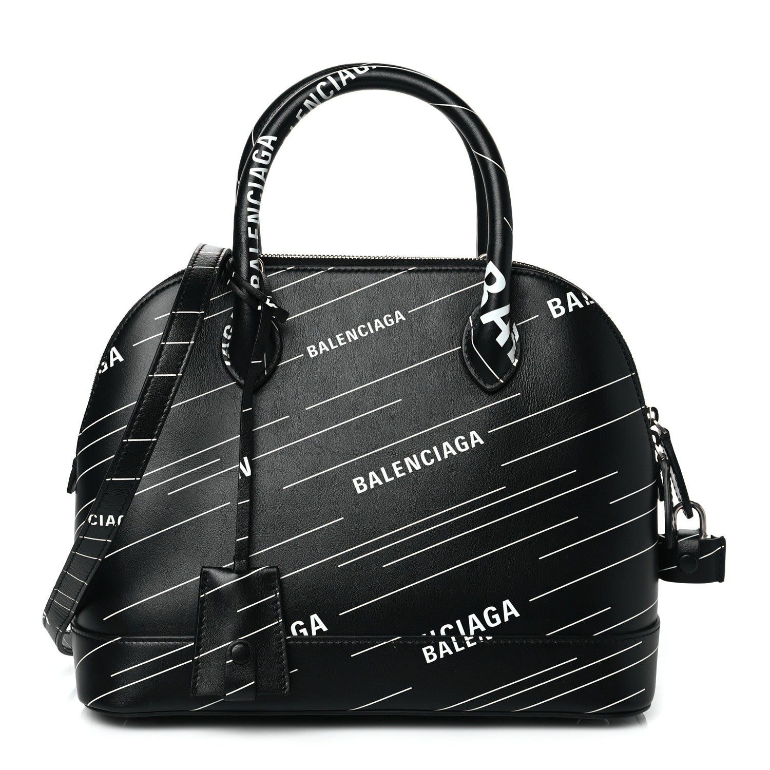 Balenciaga Calfskin Logo Print S Ville Top Handle Bag Black White 1 of 10