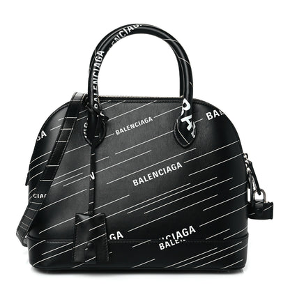 Balenciaga Calfskin Logo Print S Ville Top Handle Bag Black White 1 of 10