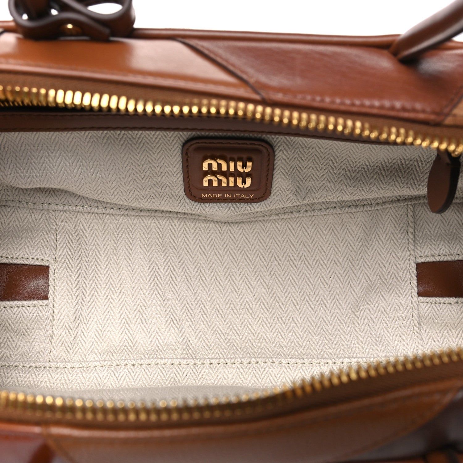 Miu Miu Nappa Patchwork Small Beau Top Handle Bag Cognac 5 of 9