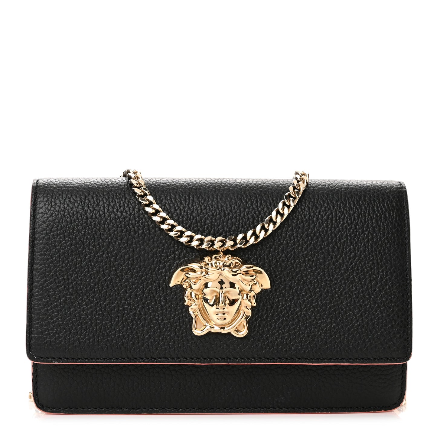 Grained Calfskin Palazzo Chain Evening Bag Black Flamingo