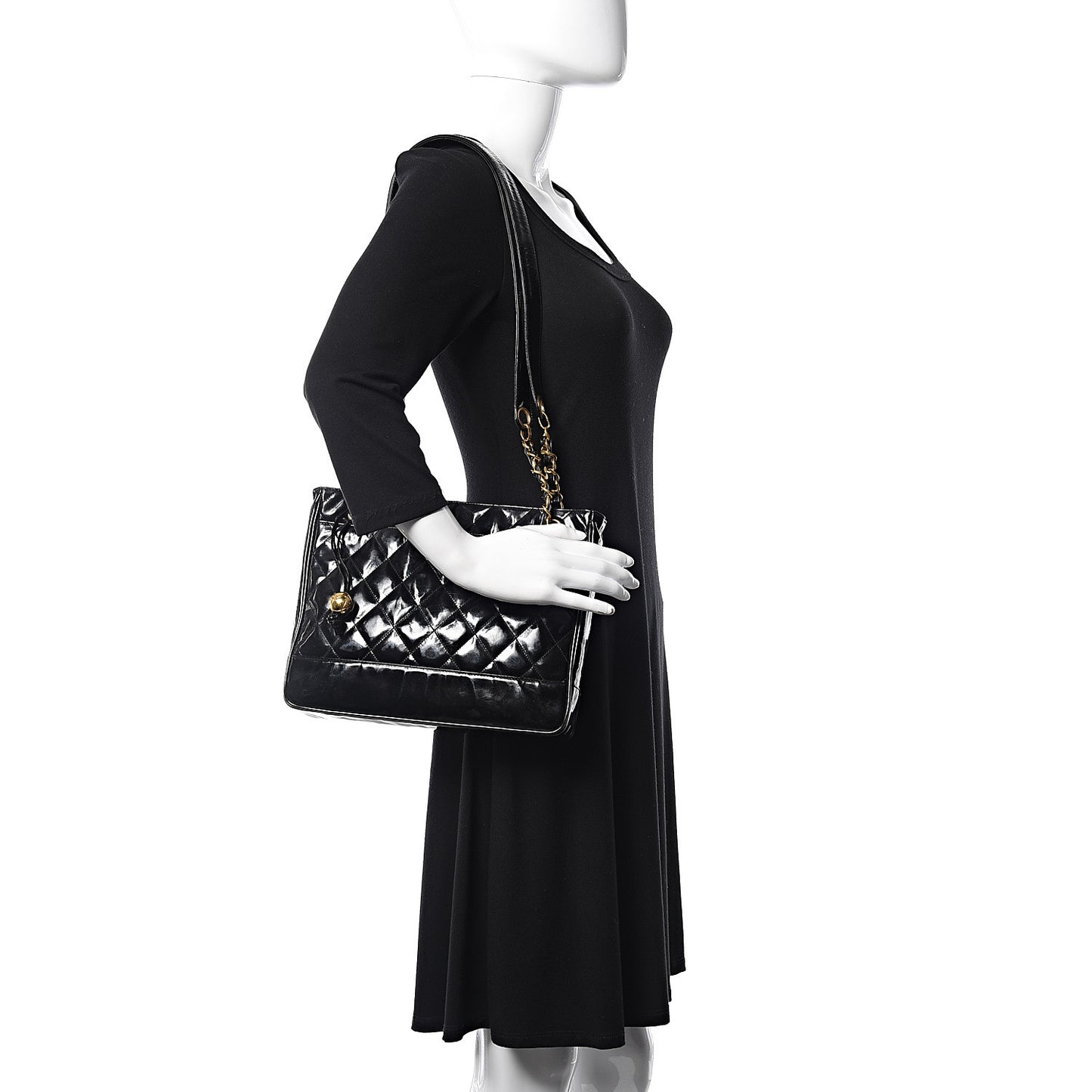 Patent Quilted Tote Black