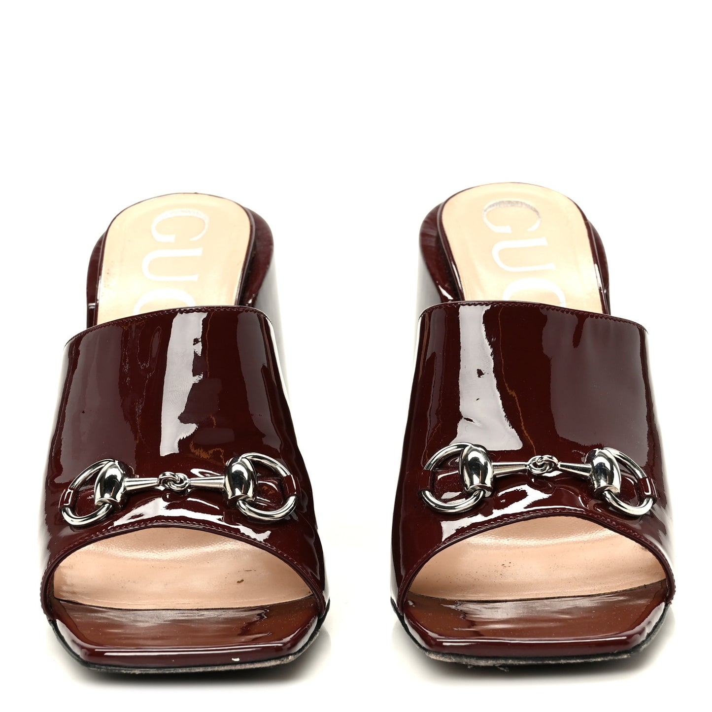 Patent Lexi Horsebit High-Heel Slide Sandals 38.5 Bordeaux
