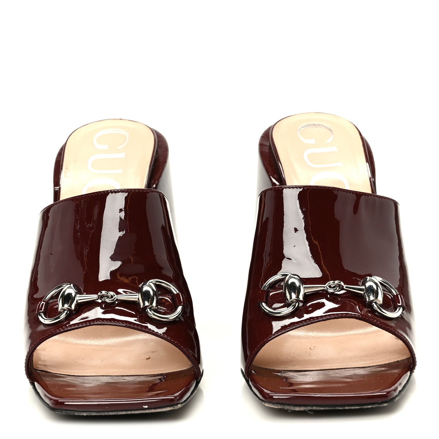 Gucci Patent Lexi Horsebit High-Heel Slide Sandals 38.5 Bordeaux 3 of 9