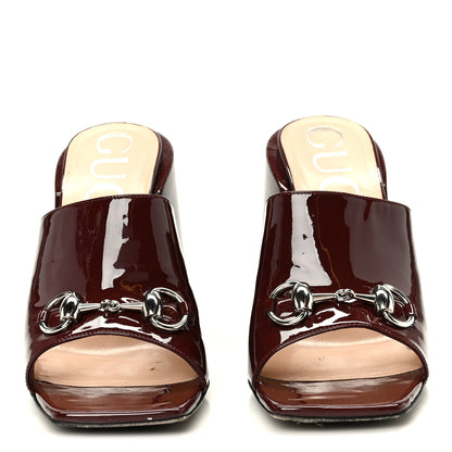 Gucci Patent Lexi Horsebit High-Heel Slide Sandals 38.5 Bordeaux 3 of 9