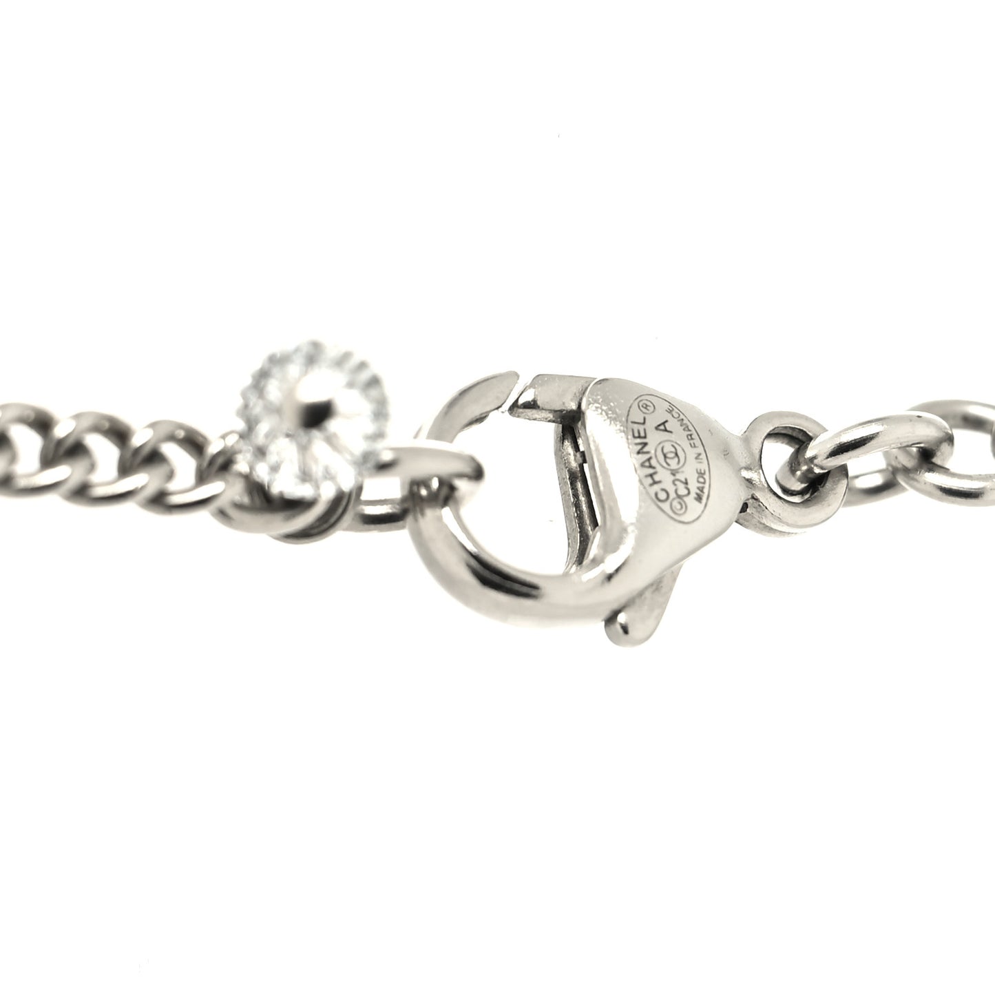 Crystal Pearl Chain CC Pendant Necklace Silver