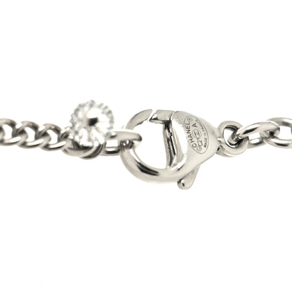 Chanel Crystal Pearl Chain CC Pendant Necklace Silver 4 of 5