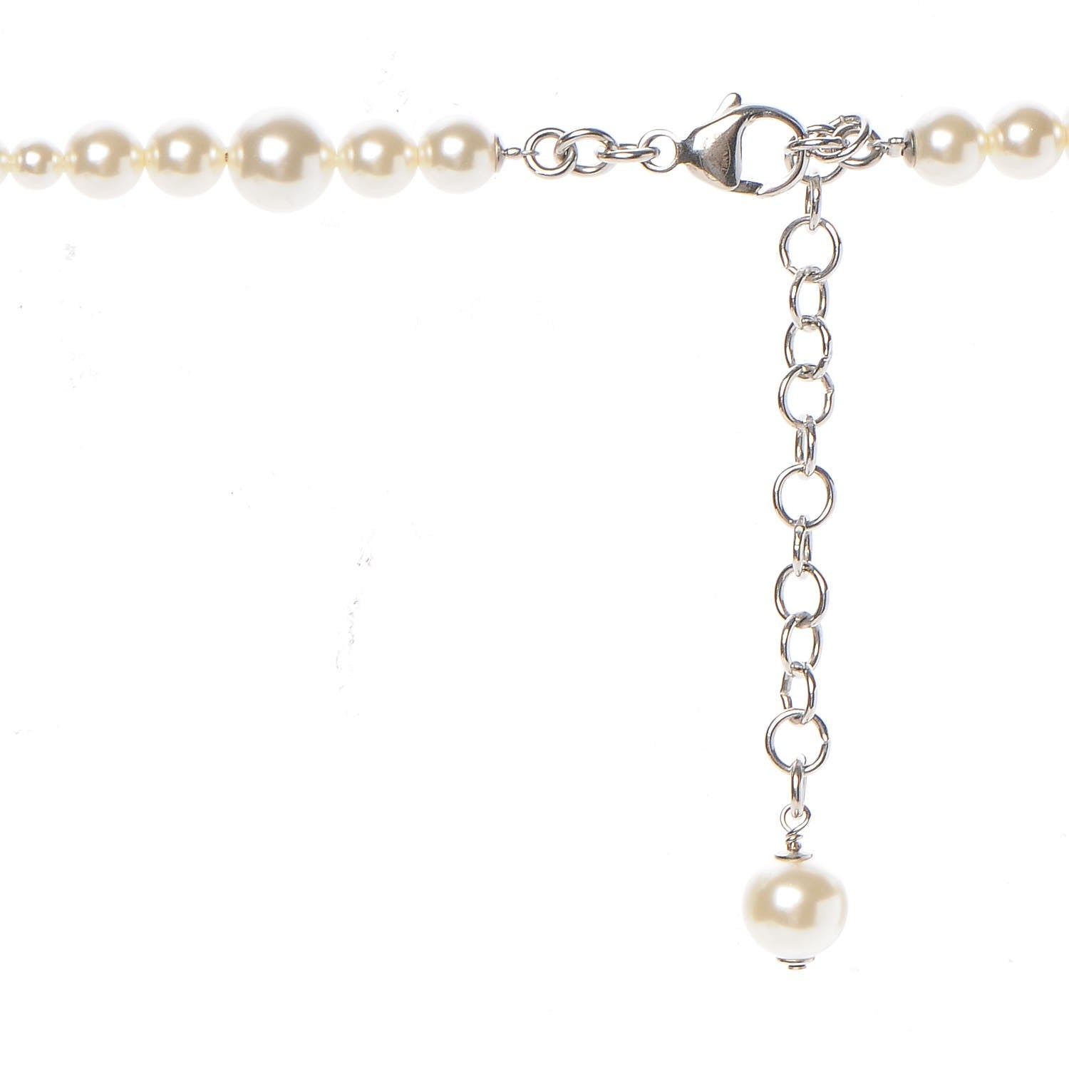 Chanel Graduated Pearl Crystal CC Long Necklace Silver 6 of 8