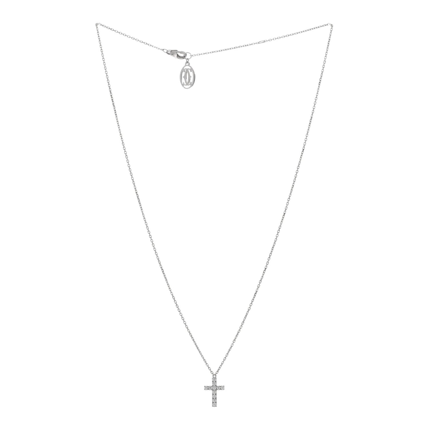18K White Gold Diamond Symbols Cross Pendant Necklace