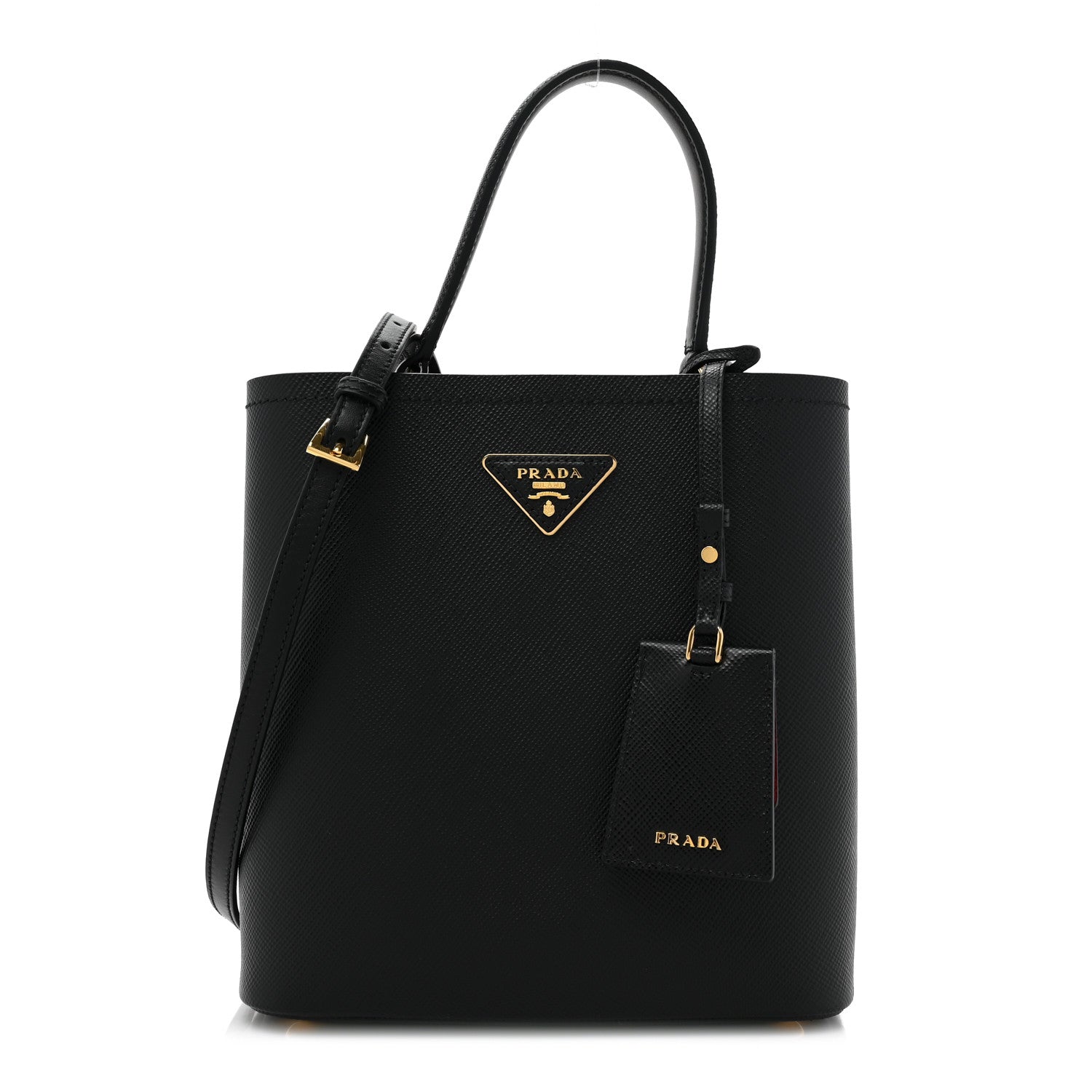 Prada Saffiano Cuir Medium Panier Bucket Bag Black Fuoco 1 of 9
