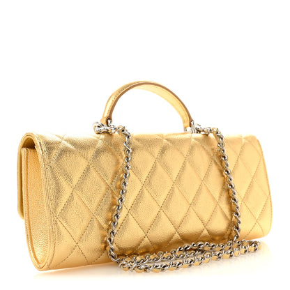 Chanel Metallic Caviar Quilted Top Handle Long Clutch With Chain Gold 3 of 12