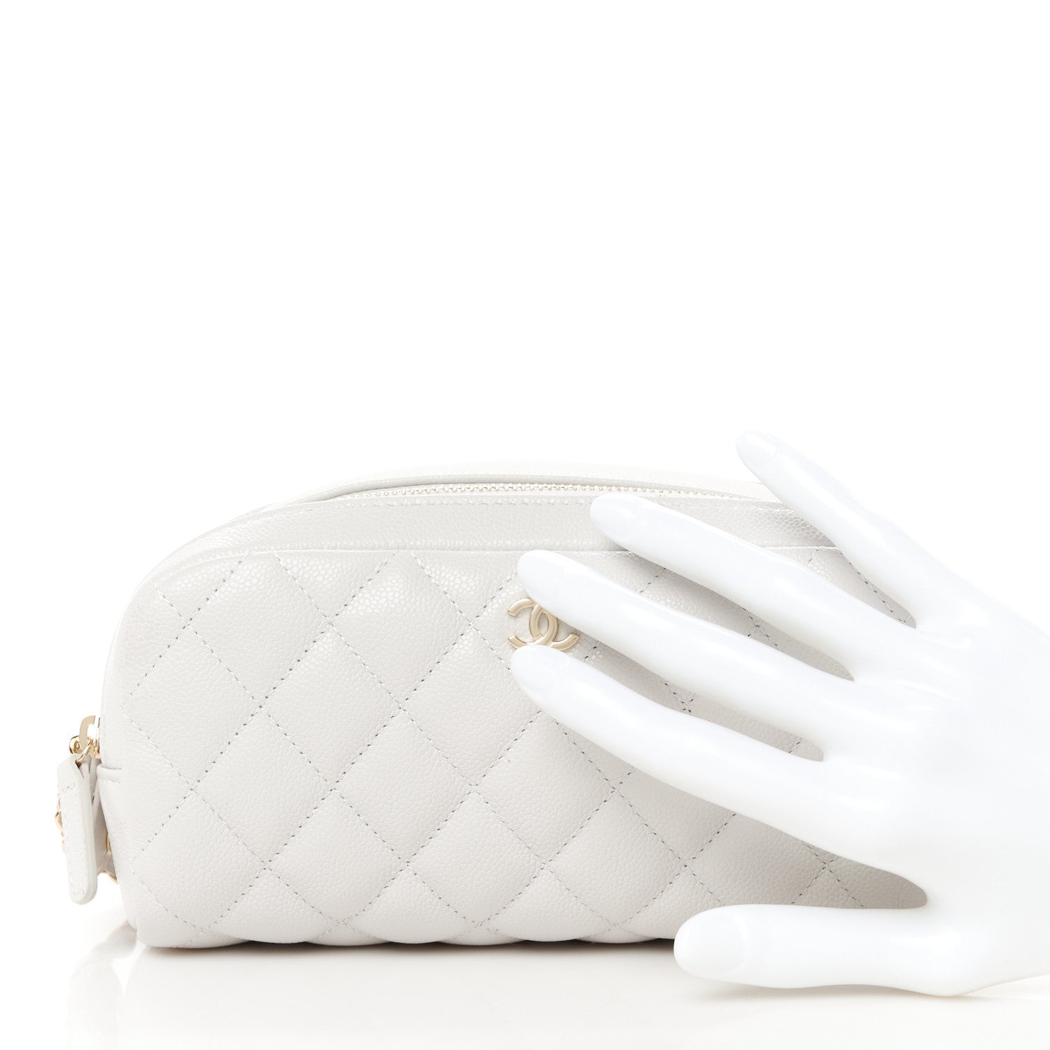Chanel Caviar Quilted Toiletry Case With Chain Light Grey 2 of 12