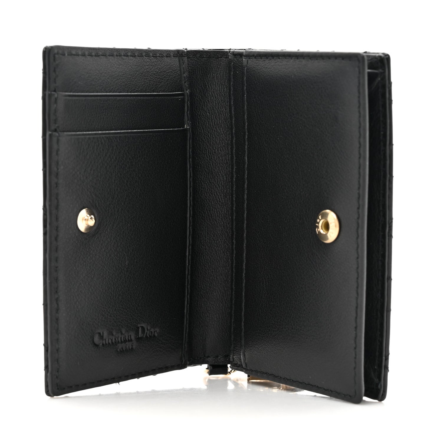 Patent Cannage Small Lady Dior Flap Card Holder Black