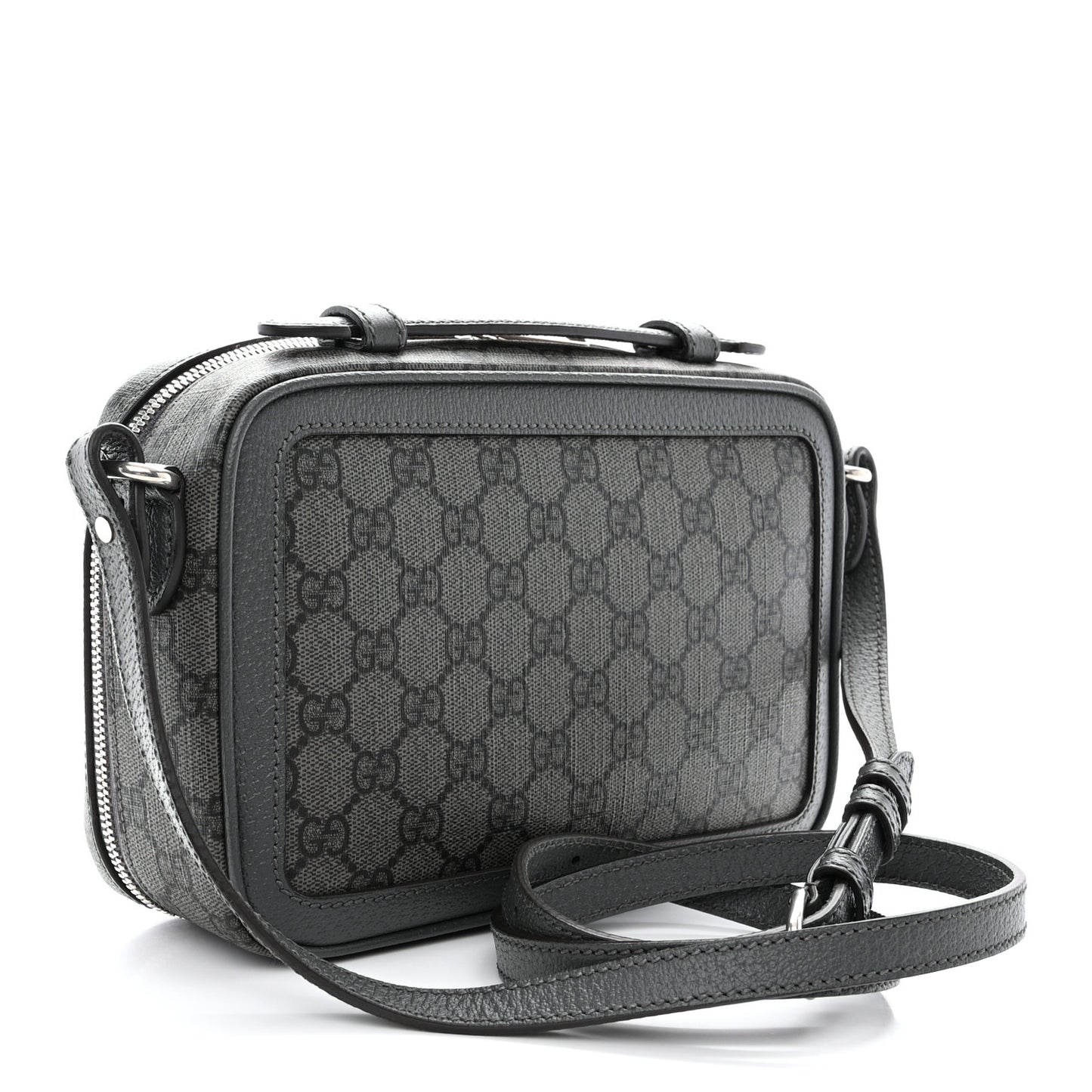 GG Supreme Monogram Textured Dollar Calfskin Small Ophidia Top Handle Shoulder Bag Grey Black Graphite Grey