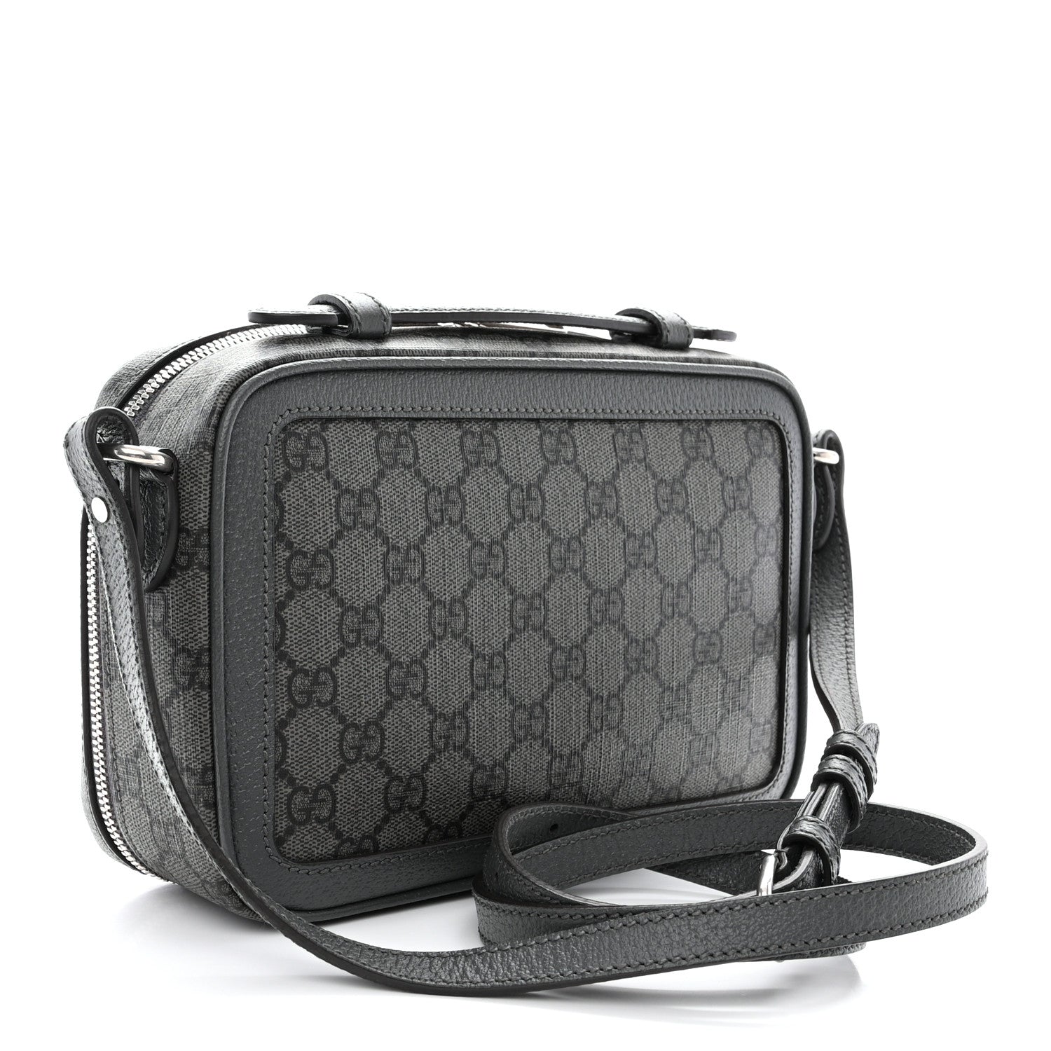 Gucci GG Supreme Monogram Textured Dollar Calfskin Small Ophidia Top Handle Shoulder Bag Grey Black Graphite Grey 3 of 14