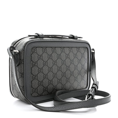 Gucci GG Supreme Monogram Textured Dollar Calfskin Small Ophidia Top Handle Shoulder Bag Grey Black Graphite Grey 3 of 14