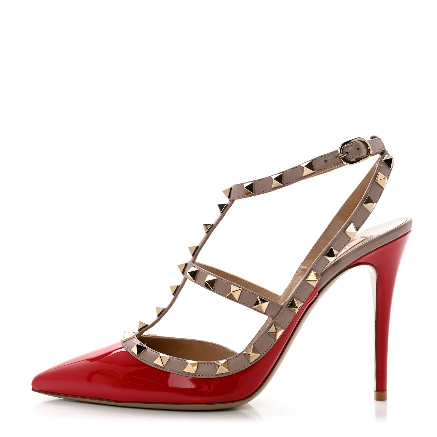 Patent Nappa Rockstud Ankle Strap 100mm Pumps 40.5 Rosso Valentino Poudre